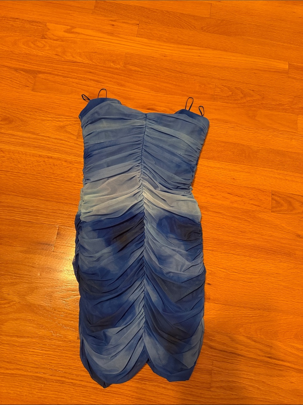 Zara Blue Ombre Ruched Strapless Cocktail Dress